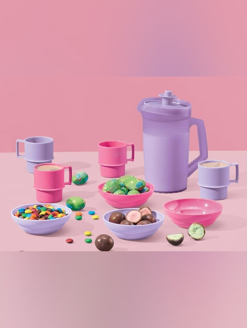 Tupperware Mini Fiesta Pink & Lavender Party Bowl and Mug Set  New